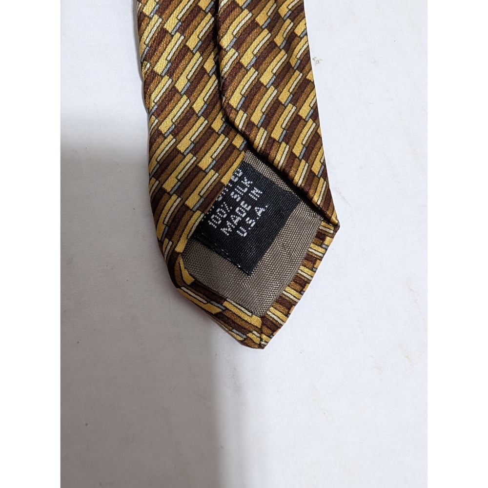 Perry Ellis Portfolio Tie 57" 100% Silk Brown Gold Made In USA - Picture 5 of 6